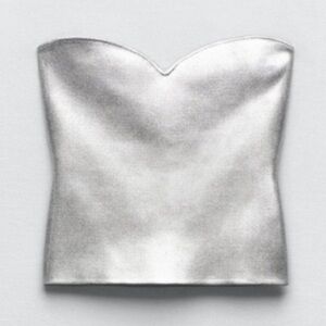 ZARA Silver Foil Metallic Sweetheart Strapless Tube Top